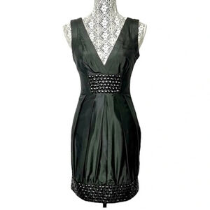Bebe silk beaded bubble hem mini dress in black - size XS
